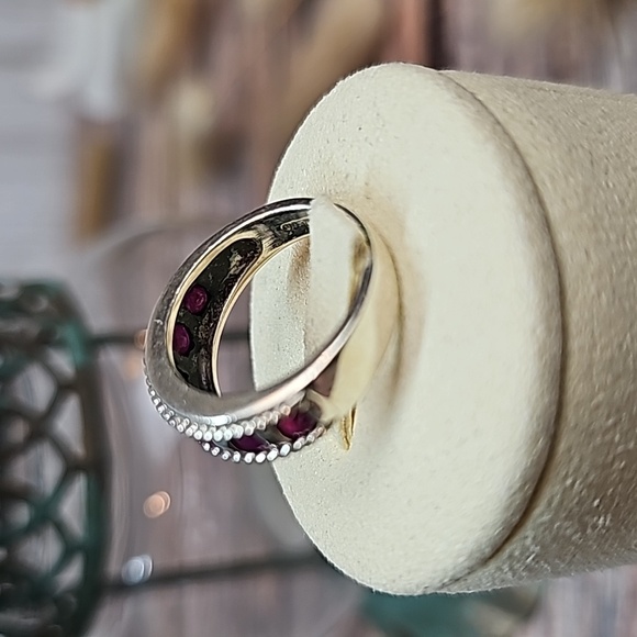 GENUINE RUBY RED BRAIDED STERLING SILVER CHANEL SET BAND - Picture 4 of 15